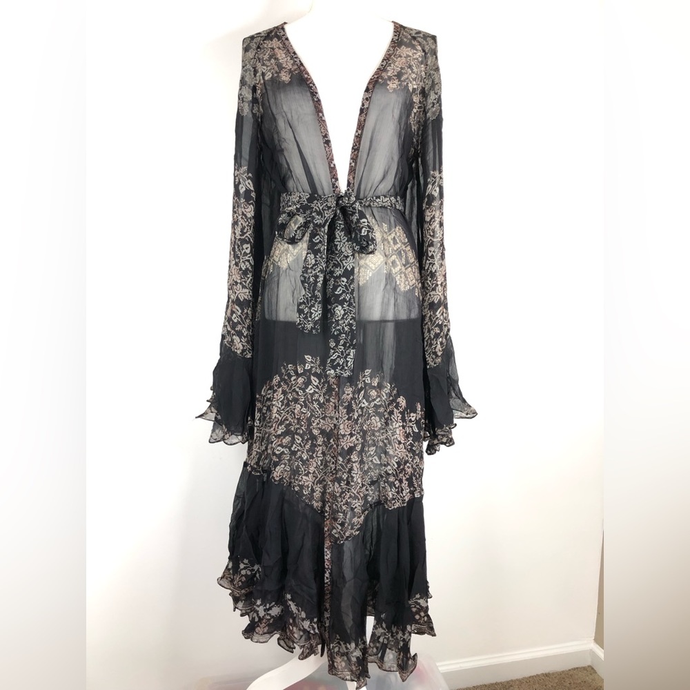 NEW Rococo Sand Womens Small Dress Black Sheer Kimono Kaftan Resort Wear Boho